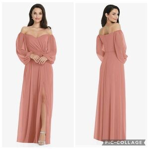 Dessy Collection‎ 3104 Long Sleeve Chiffon Gown Desert Rose 6